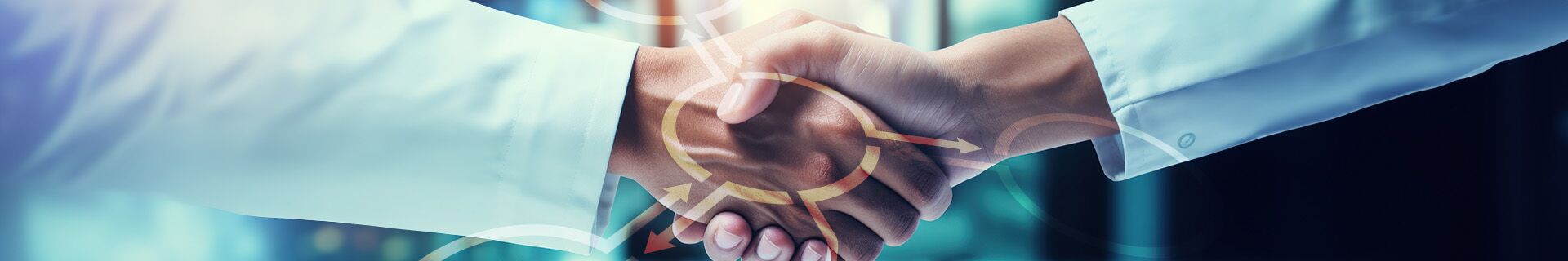 Handshake between two laboratory employees as a symbol for cooperation in interlaboratory comparisons