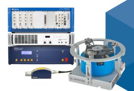 The CS Q-LEAP P-SINE calibration system with SE-09 vibration exciter and laser vibrometer