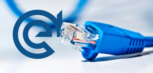 Blue network cable on a gray background